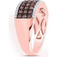 GND 14K Rose Gold Band Ring with Pave-Set Round Brown and White Diamonds - 1.02 Carat Total Diamond Weight