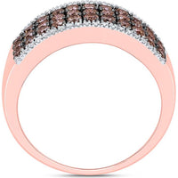 GND 14K Rose Gold Band Ring with Pave-Set Round Brown and White Diamonds - 1.02 Carat Total Diamond Weight