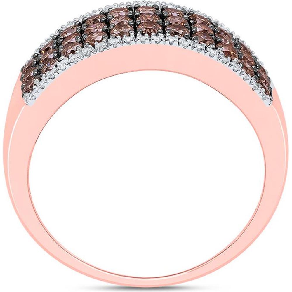 GND 14K Rose Gold Band Ring with Pave-Set Round Brown and White Diamonds - 1.02 Carat Total Diamond Weight