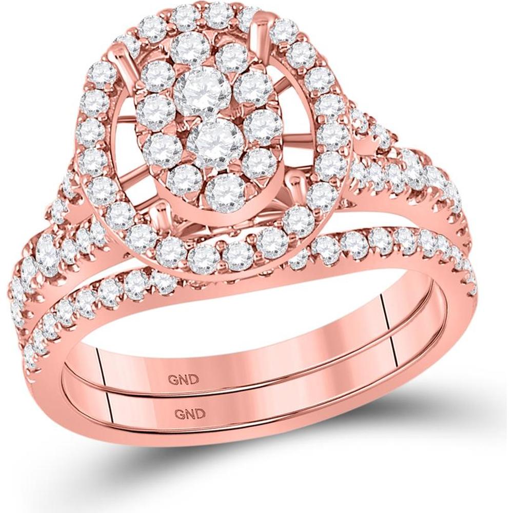 GND 14K Rose Gold Bridal Wedding Ring Set with Prong-Set Round Diamonds - 1.15 Carat Total Diamond Weight