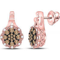 GND 14K Rose Gold Brown Diamond Cluster Earrings with Pave and Prong-Set Round Diamonds - 1/2 Total Carat Weight