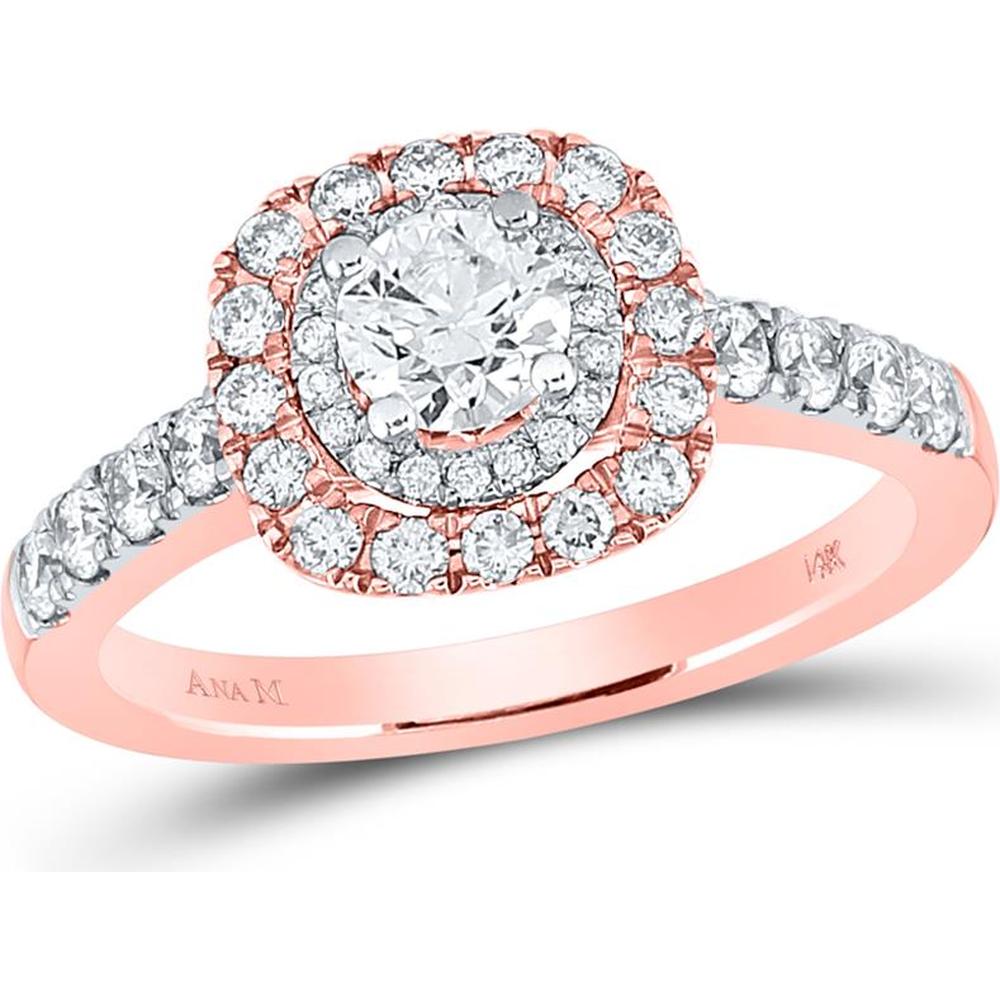 GND 14K Rose Gold Diamond Halo Engagement Ring with Round Prong-Set Diamonds - 1.00 Carat Total Diamond Weight