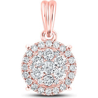 GND 14K Rose Gold Halo Cluster Pendant with Pave-Set and Illusion-Set Round Diamonds - 1/2 Carat Total Diamond Weight