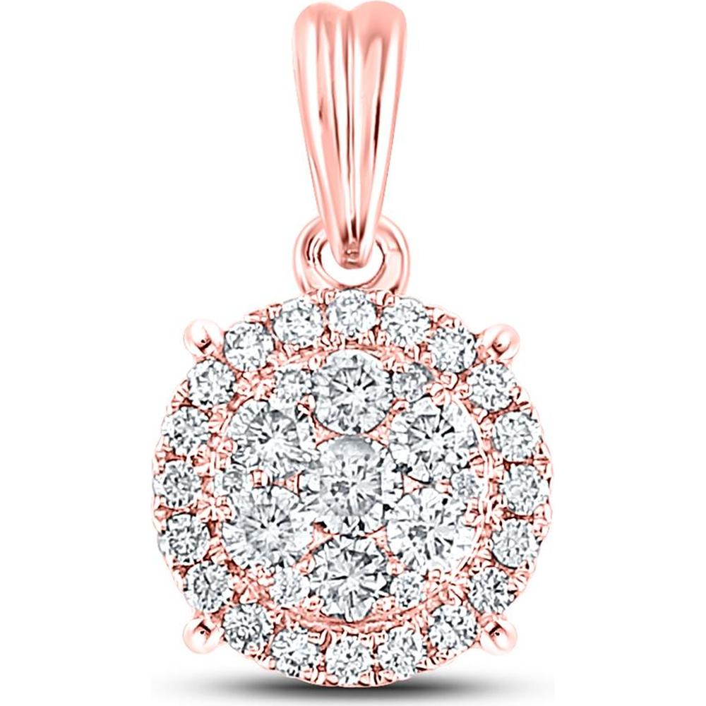 GND 14K Rose Gold Halo Cluster Pendant with Pave-Set and Illusion-Set Round Diamonds - 1/2 Carat Total Diamond Weight