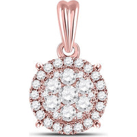 GND 14K Rose Gold Halo Cluster Pendant with Pave-Set and Illusion-Set Round Diamonds - 1/2 Carat Total Diamond Weight