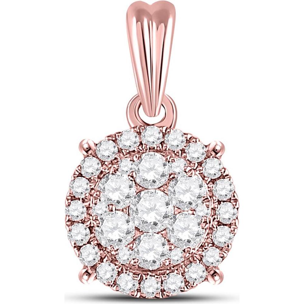 GND 14K Rose Gold Halo Cluster Pendant with Pave-Set and Illusion-Set Round Diamonds - 1/2 Carat Total Diamond Weight