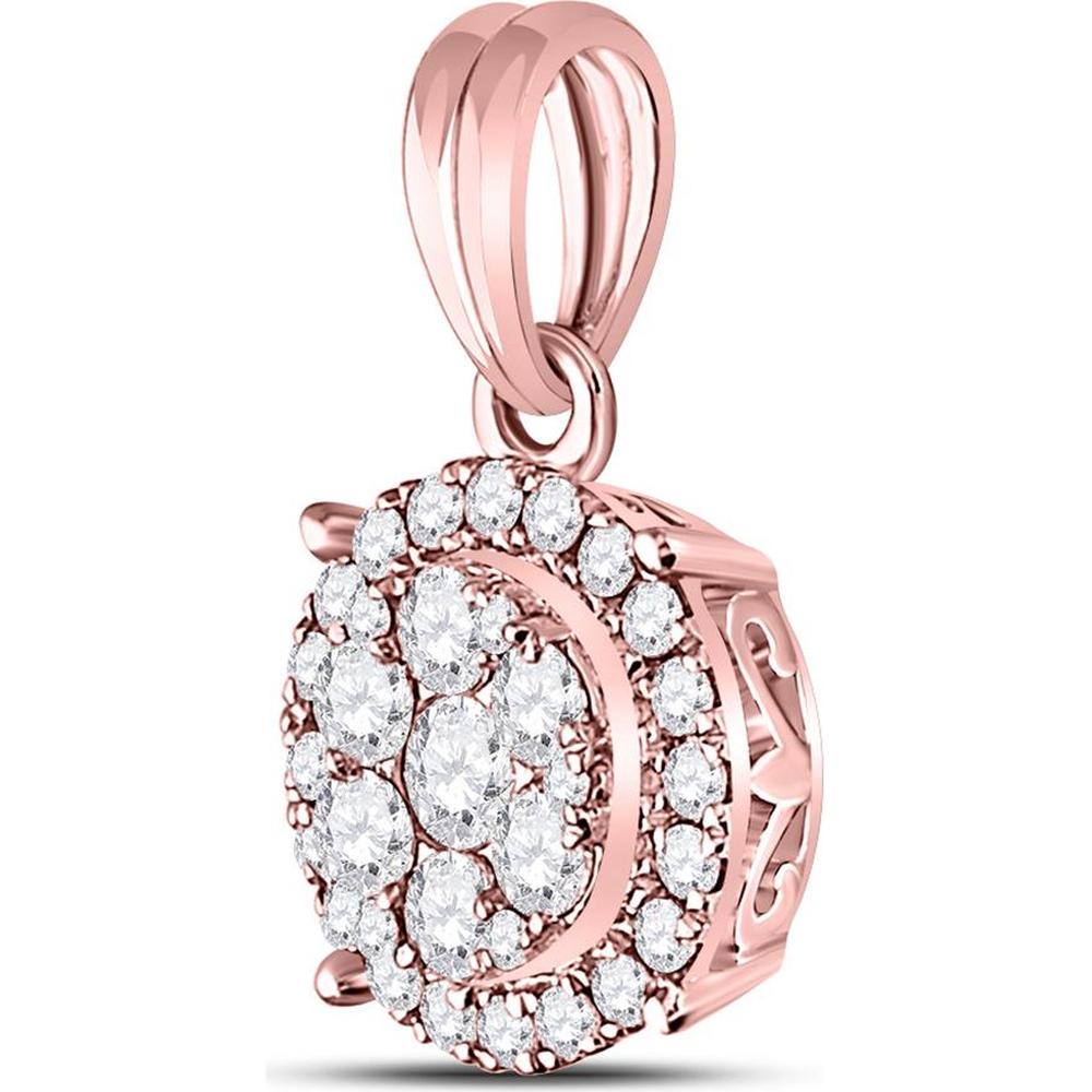 GND 14K Rose Gold Halo Cluster Pendant with Pave-Set and Illusion-Set Round Diamonds - 1/2 Carat Total Diamond Weight