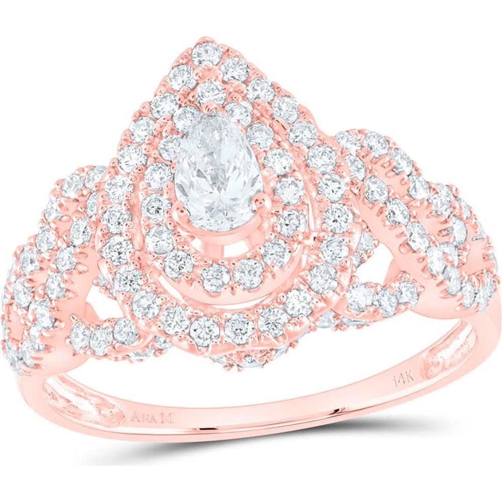 GND 14K Rose Gold Pear Diamond Tear Solitaire Bridal Engagement Ring - 1.00 Carat Total Diamond Weight