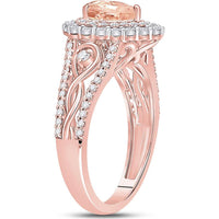 GND 14K Rose Gold Pear Morganite and Diamond Halo Solitaire Ring - 0.50 Carat Total Gem Weight
