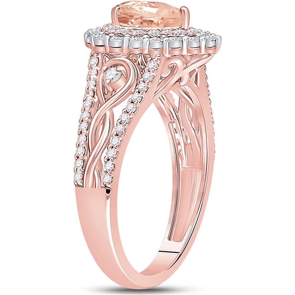 GND 14K Rose Gold Pear Morganite and Diamond Halo Solitaire Ring - 0.50 Carat Total Gem Weight