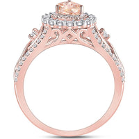 GND 14K Rose Gold Pear Morganite and Diamond Halo Solitaire Ring - 0.50 Carat Total Gem Weight
