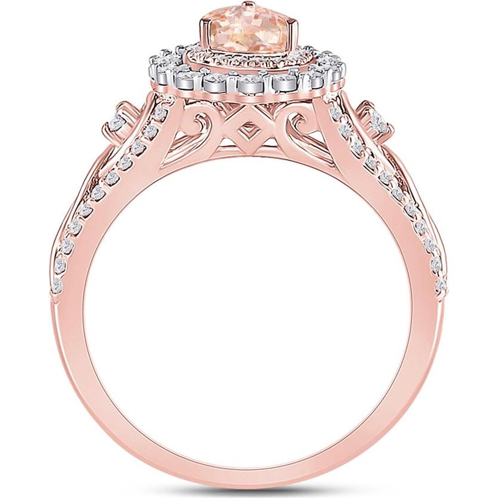 GND 14K Rose Gold Pear Morganite and Diamond Halo Solitaire Ring - 0.50 Carat Total Gem Weight