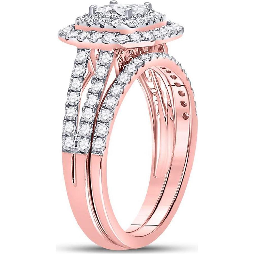 GND 14K Rose Gold Princess Diamond Bridal Wedding Ring Set with Halo of Pave Diamonds - 1.50 Carat Total Diamond Weight