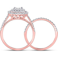GND 14K Rose Gold Princess Diamond Bridal Wedding Ring Set with Halo of Pave Diamonds - 1.50 Carat Total Diamond Weight