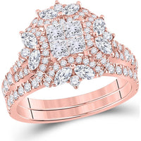GND 14K Rose Gold Princess Marquise Diamond Bridal Wedding Ring Set - 1.75 Carat Total Diamond Weight