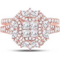 GND 14K Rose Gold Princess Marquise Diamond Bridal Wedding Ring Set - 1.75 Carat Total Diamond Weight