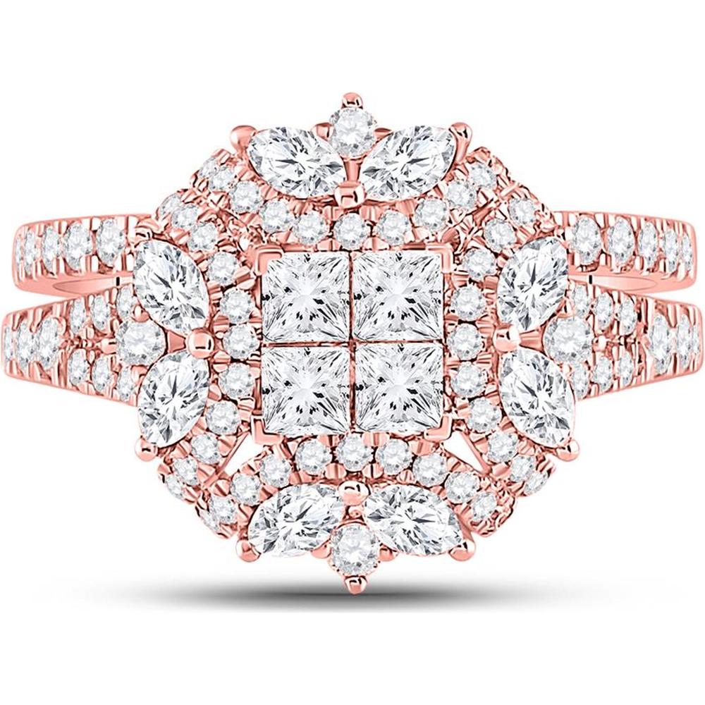 GND 14K Rose Gold Princess Marquise Diamond Bridal Wedding Ring Set - 1.75 Carat Total Diamond Weight