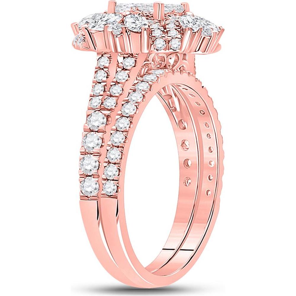 GND 14K Rose Gold Princess Marquise Diamond Bridal Wedding Ring Set - 1.75 Carat Total Diamond Weight