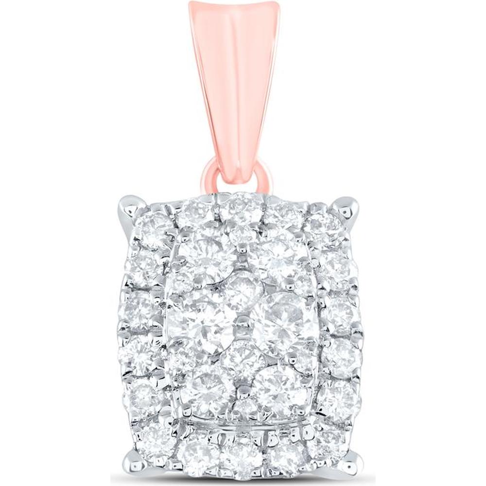 GND 14K Rose Gold Rectangular Cluster Pendant with Prong-Set Round Diamonds - 1/2 Carat Total Diamond Weight