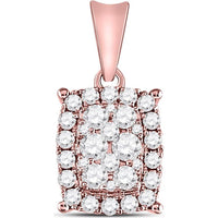 GND 14K Rose Gold Rectangular Cluster Pendant with Prong-Set Round Diamonds - 1/2 Carat Total Diamond Weight