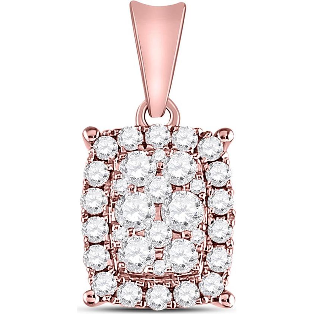 GND 14K Rose Gold Rectangular Cluster Pendant with Prong-Set Round Diamonds - 1/2 Carat Total Diamond Weight