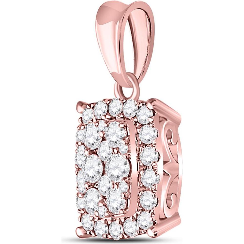 GND 14K Rose Gold Rectangular Cluster Pendant with Prong-Set Round Diamonds - 1/2 Carat Total Diamond Weight