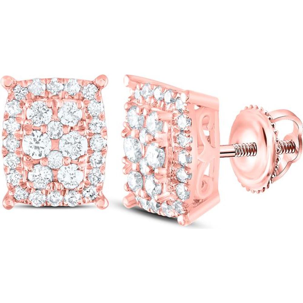 GND 14K Rose Gold Rectangular Cluster Stud Earrings with Prong-Set Round Diamonds - 0.25 Carat Total Diamond Weight