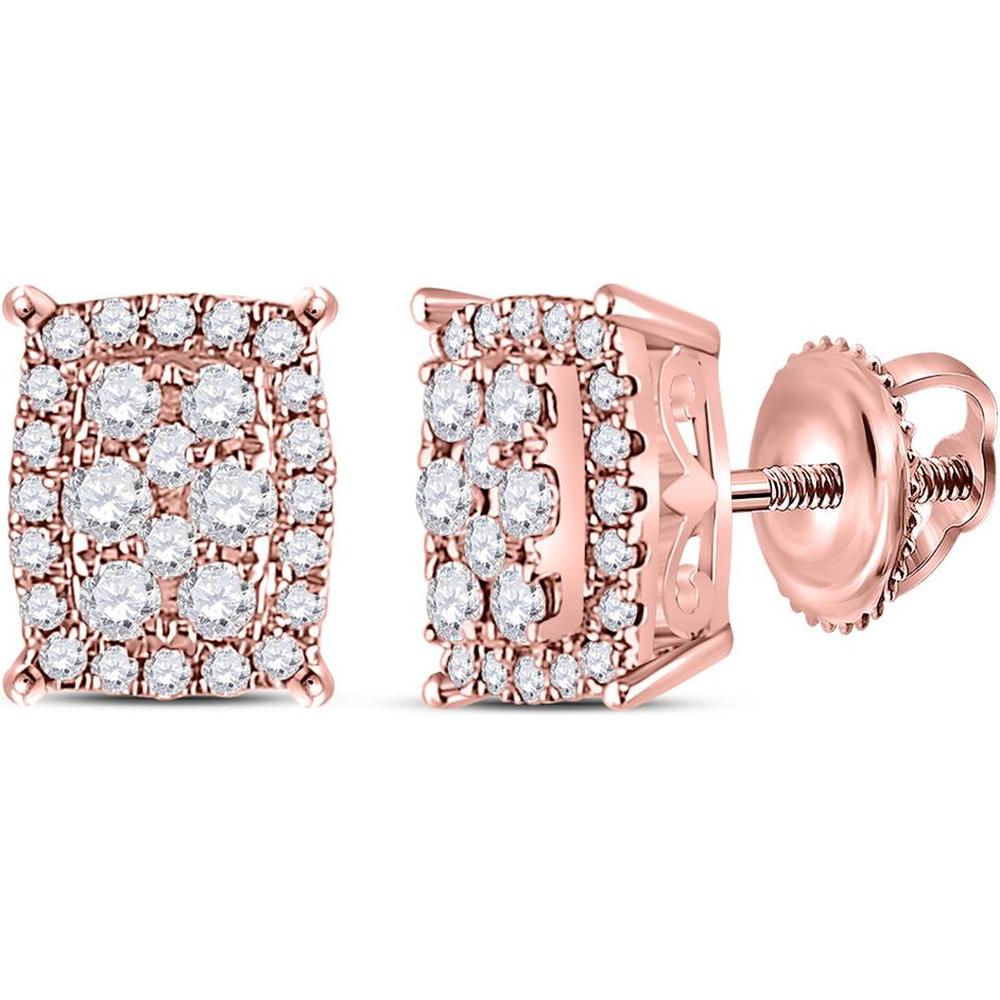 GND 14K Rose Gold Rectangular Cluster Stud Earrings with Prong-Set Round Diamonds - 0.25 Carat Total Diamond Weight