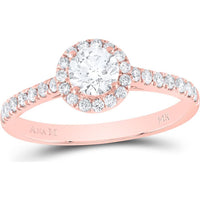 GND 14K Rose Gold Round Diamond Solitaire Bridal Engagement Ring with Pave-Set Diamonds - 7/8 Carat Total Carat Weight