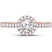 GND 14K Rose Gold Round Diamond Solitaire Bridal Engagement Ring with Pave-Set Diamonds - 7/8 Carat Total Carat Weight