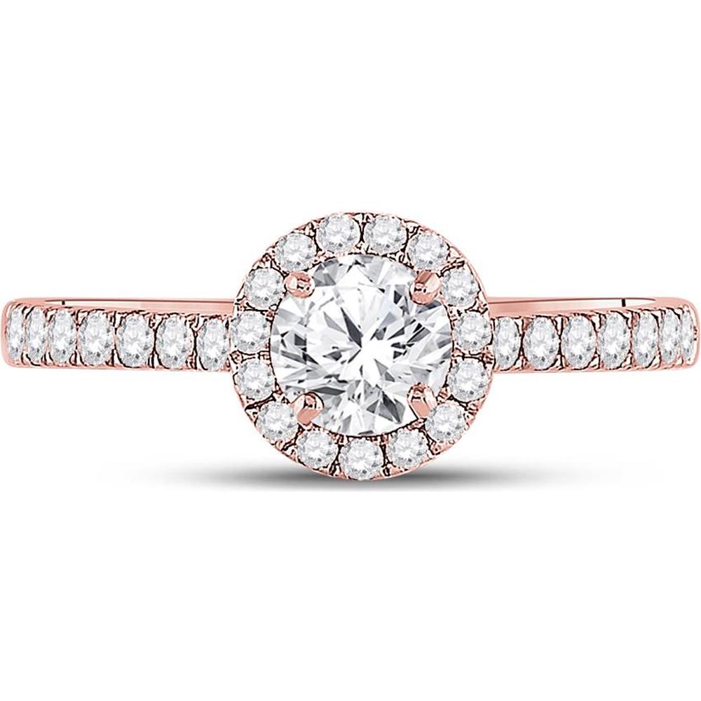 GND 14K Rose Gold Round Diamond Solitaire Bridal Engagement Ring with Pave-Set Diamonds - 7/8 Carat Total Carat Weight