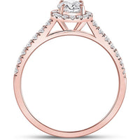 GND 14K Rose Gold Round Diamond Solitaire Bridal Engagement Ring with Pave-Set Diamonds - 7/8 Carat Total Carat Weight