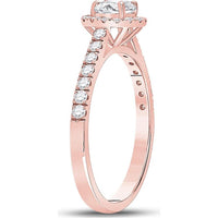 GND 14K Rose Gold Round Diamond Solitaire Bridal Engagement Ring with Pave-Set Diamonds - 7/8 Carat Total Carat Weight
