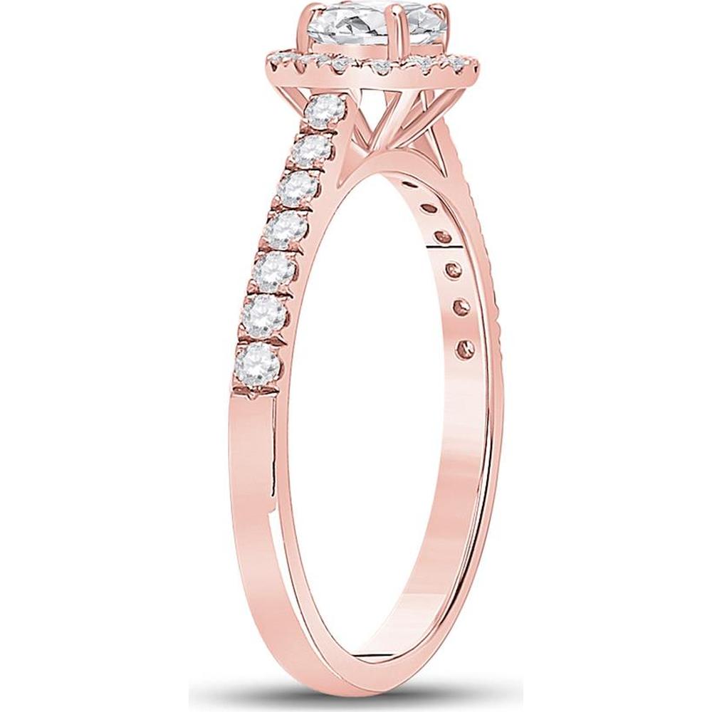 GND 14K Rose Gold Round Diamond Solitaire Bridal Engagement Ring with Pave-Set Diamonds - 7/8 Carat Total Carat Weight