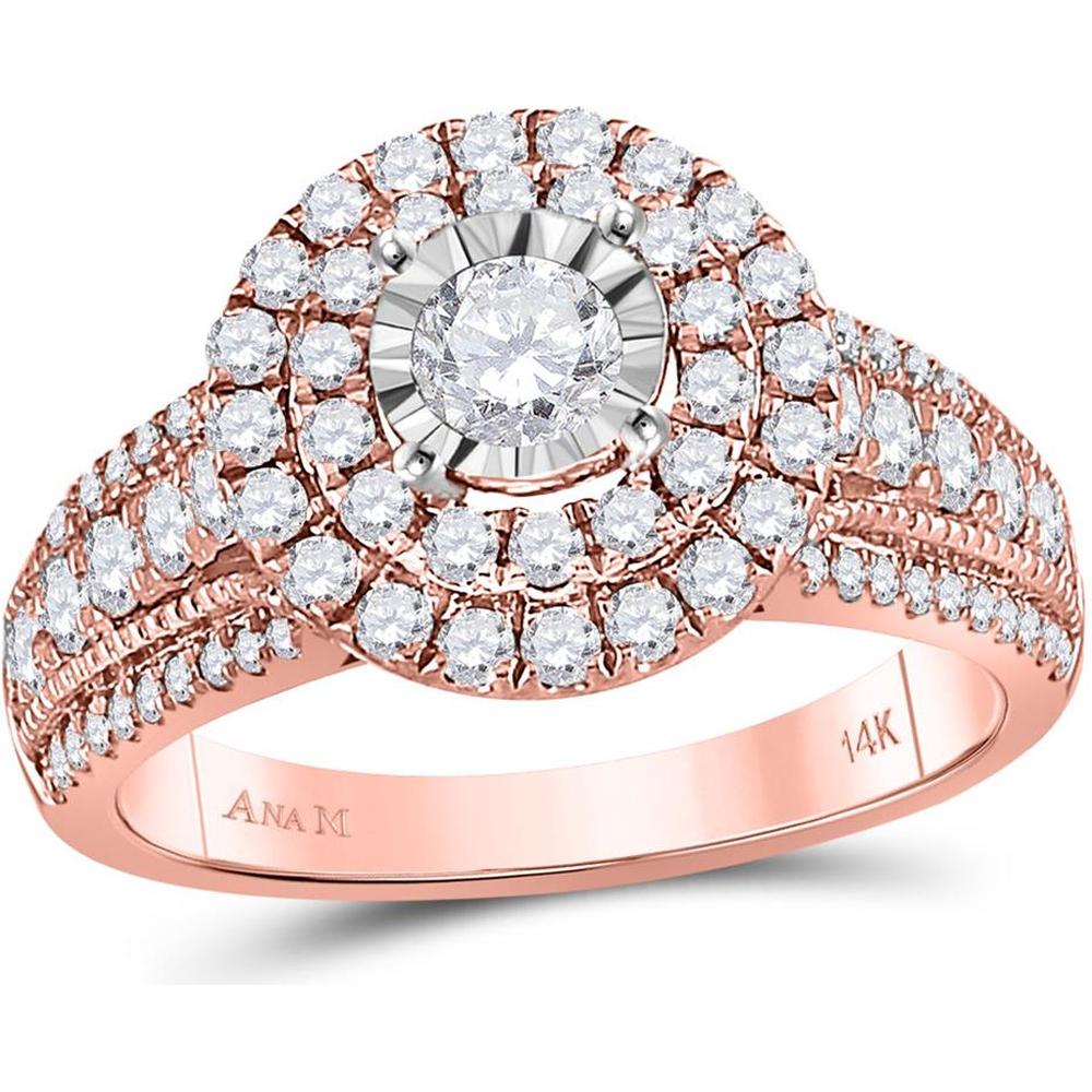 GND 14K Rose Gold Round Diamond Solitaire Halo Engagement Ring with Illusion Setting and Pave Diamonds – 1.25 Carat Total Diamond Weight
