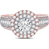 GND 14K Rose Gold Round Diamond Solitaire Halo Engagement Ring with Illusion Setting and Pave Diamonds – 1.25 Carat Total Diamond Weight