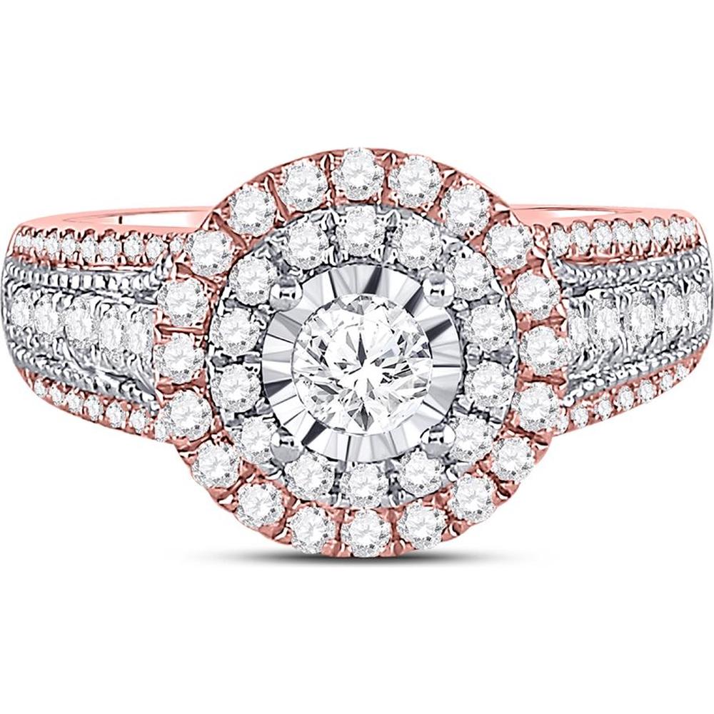 GND 14K Rose Gold Round Diamond Solitaire Halo Engagement Ring with Illusion Setting and Pave Diamonds – 1.25 Carat Total Diamond Weight