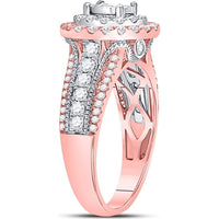 GND 14K Rose Gold Round Diamond Solitaire Halo Engagement Ring with Illusion Setting and Pave Diamonds – 1.25 Carat Total Diamond Weight