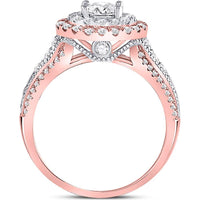 GND 14K Rose Gold Round Diamond Solitaire Halo Engagement Ring with Illusion Setting and Pave Diamonds – 1.25 Carat Total Diamond Weight