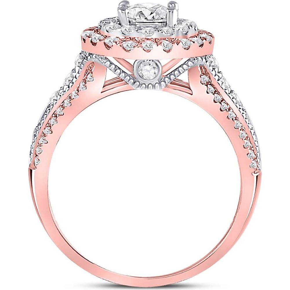 GND 14K Rose Gold Round Diamond Solitaire Halo Engagement Ring with Illusion Setting and Pave Diamonds – 1.25 Carat Total Diamond Weight