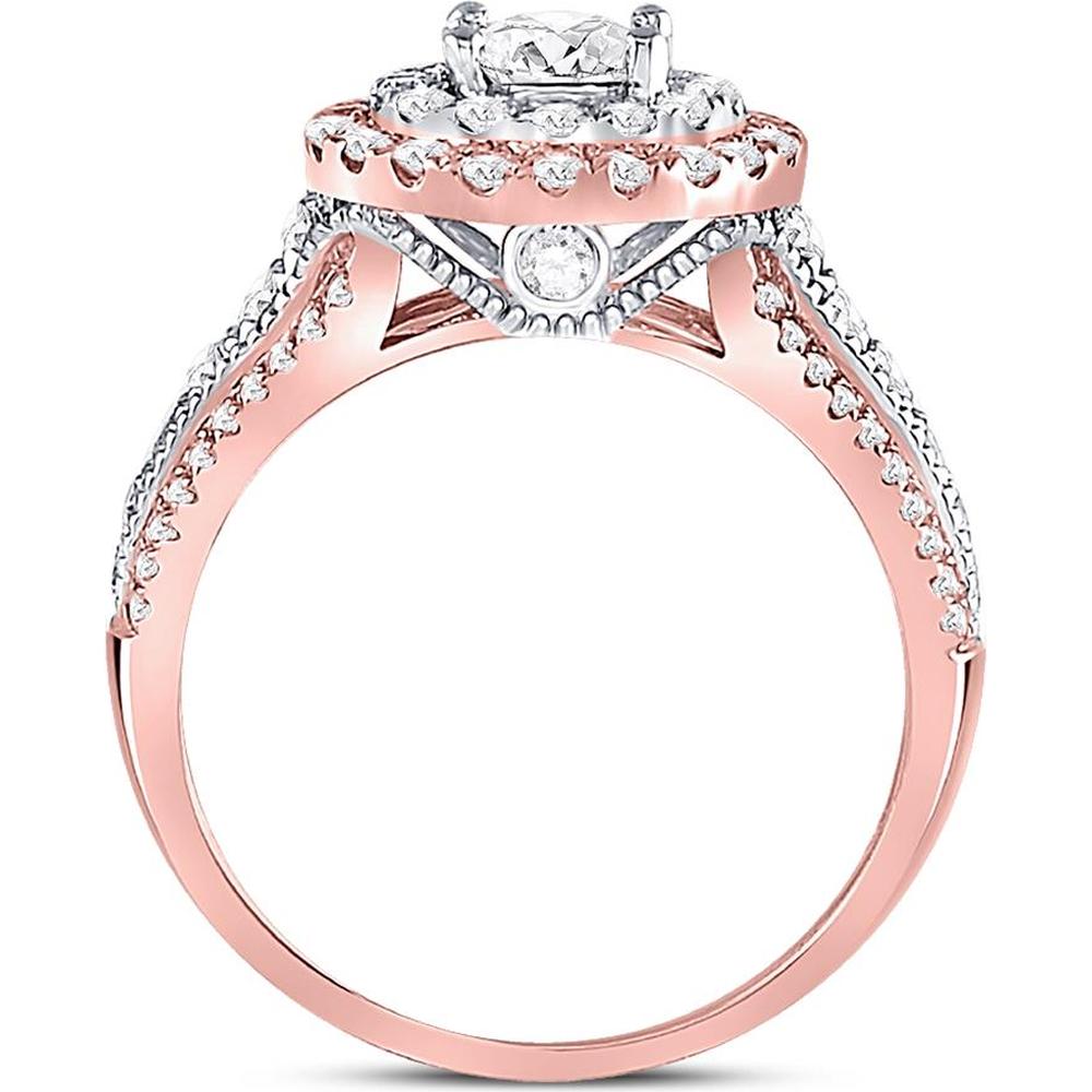 GND 14K Rose Gold Round Diamond Solitaire Halo Engagement Ring with Illusion Setting and Pave Diamonds – 1.25 Carat Total Diamond Weight