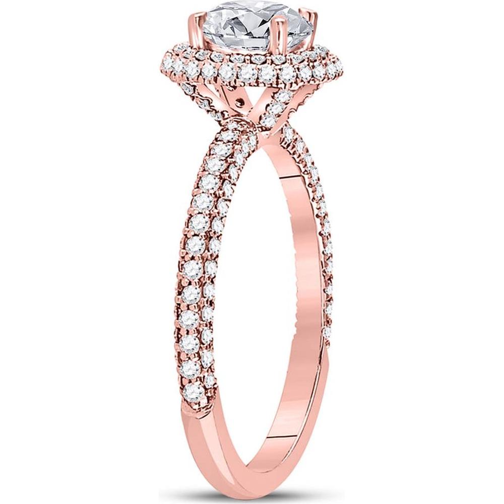GND 14K Rose Gold Round Halo Diamond Bridal Engagement Ring - 1-5/8 Carat Total Diamond Weight