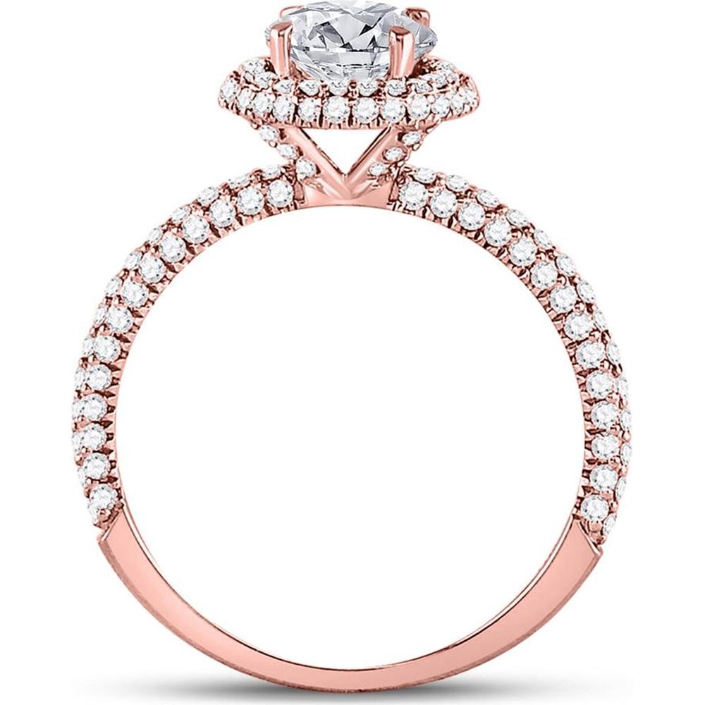 GND 14K Rose Gold Round Halo Diamond Bridal Engagement Ring - 1-5/8 Carat Total Diamond Weight