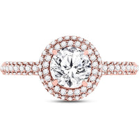 GND 14K Rose Gold Round Halo Diamond Bridal Engagement Ring - 1-5/8 Carat Total Diamond Weight
