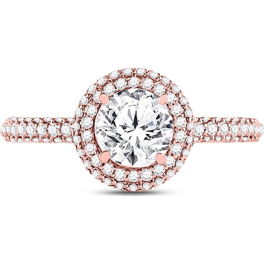 GND 14K Rose Gold Round Halo Diamond Bridal Engagement Ring - 1-5/8 Carat Total Diamond Weight