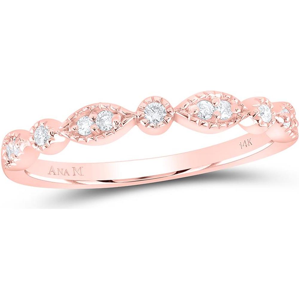 GND 14K Rose Gold Stackable Band Ring with Prong-Set Round Diamonds - 0.10 Carat Total Diamond Weight