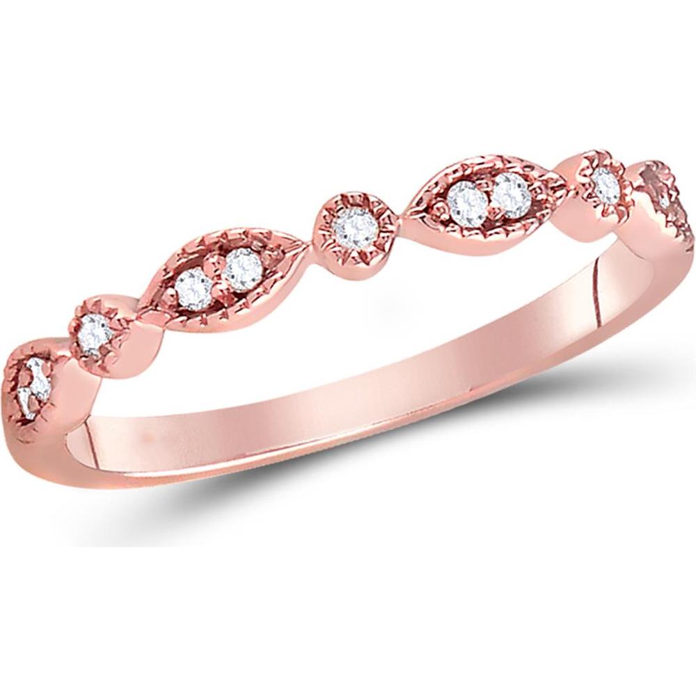 GND 14K Rose Gold Stackable Band Ring with Prong-Set Round Diamonds - 0.10 Carat Total Diamond Weight