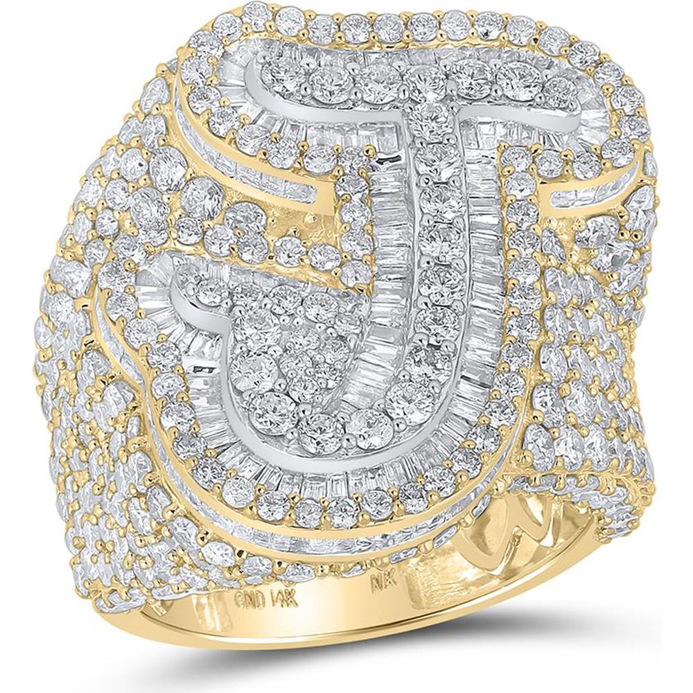 GND 14K Two-Tone Gold Baguette and Round Diamond J Initial Letter Ring – 7.87 Carat Total Diamond Weight