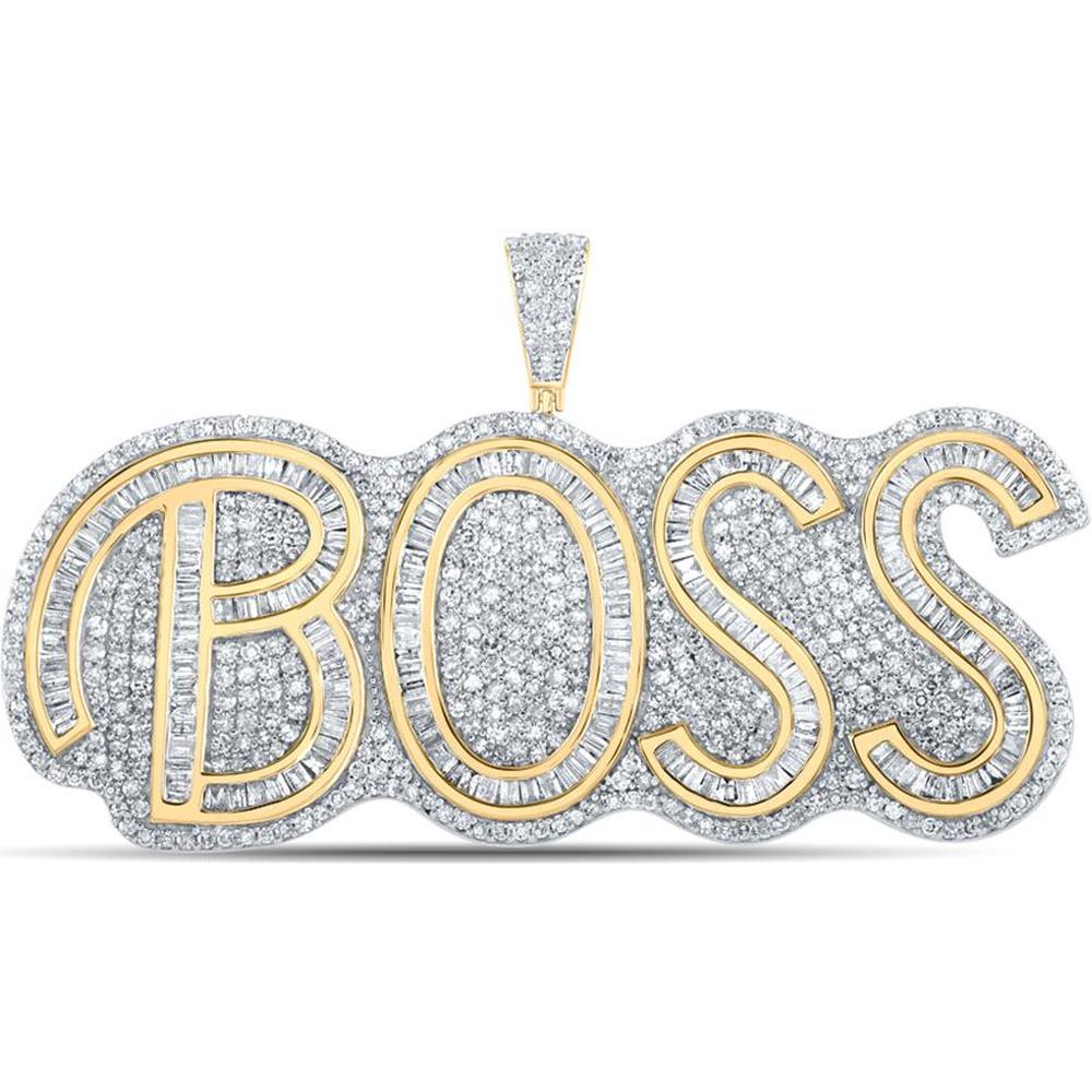 GND 14K Two-Tone Gold BOSS Pendant with Baguette and Round Diamonds - 3.00 Carat Total Diamond Weight