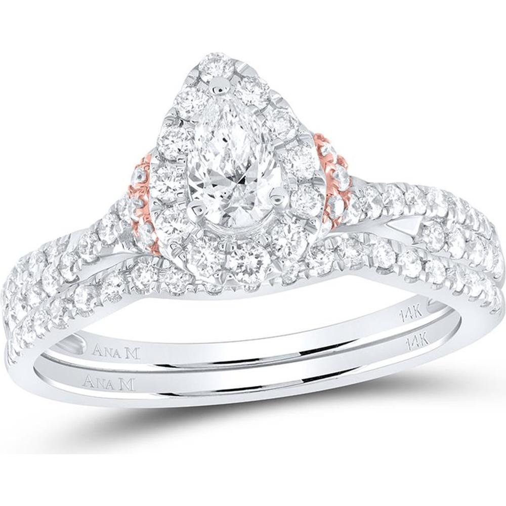 GND 14K Two-Tone Gold Bridal Set with Pear-Shaped Diamond and Round Prong-Set Diamonds - 1.00 Carat Total Diamond Weight
